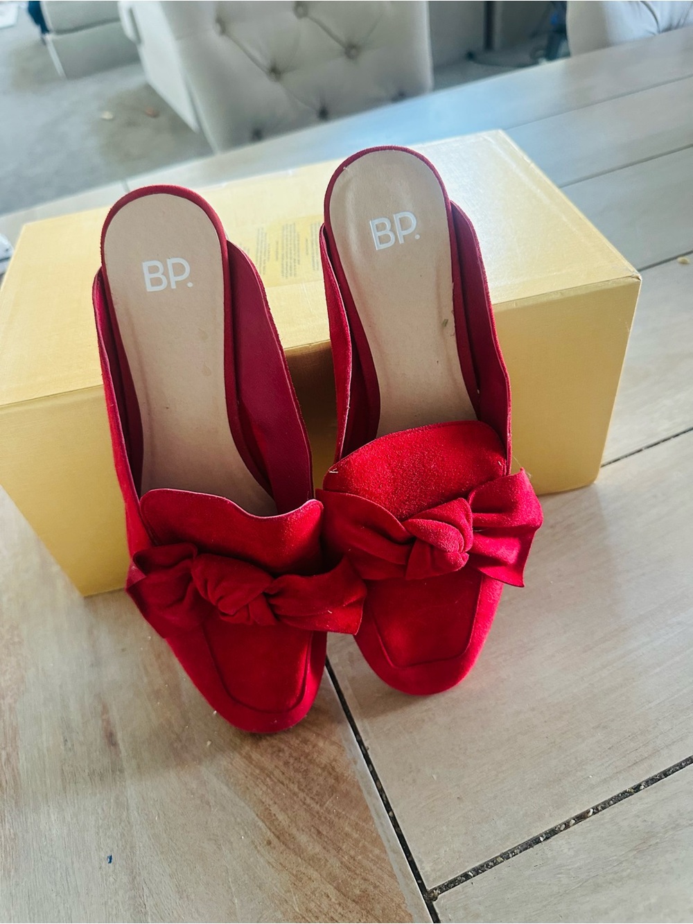 Nordstrom BP Red Velvet Knot-Front Slip-On Mules